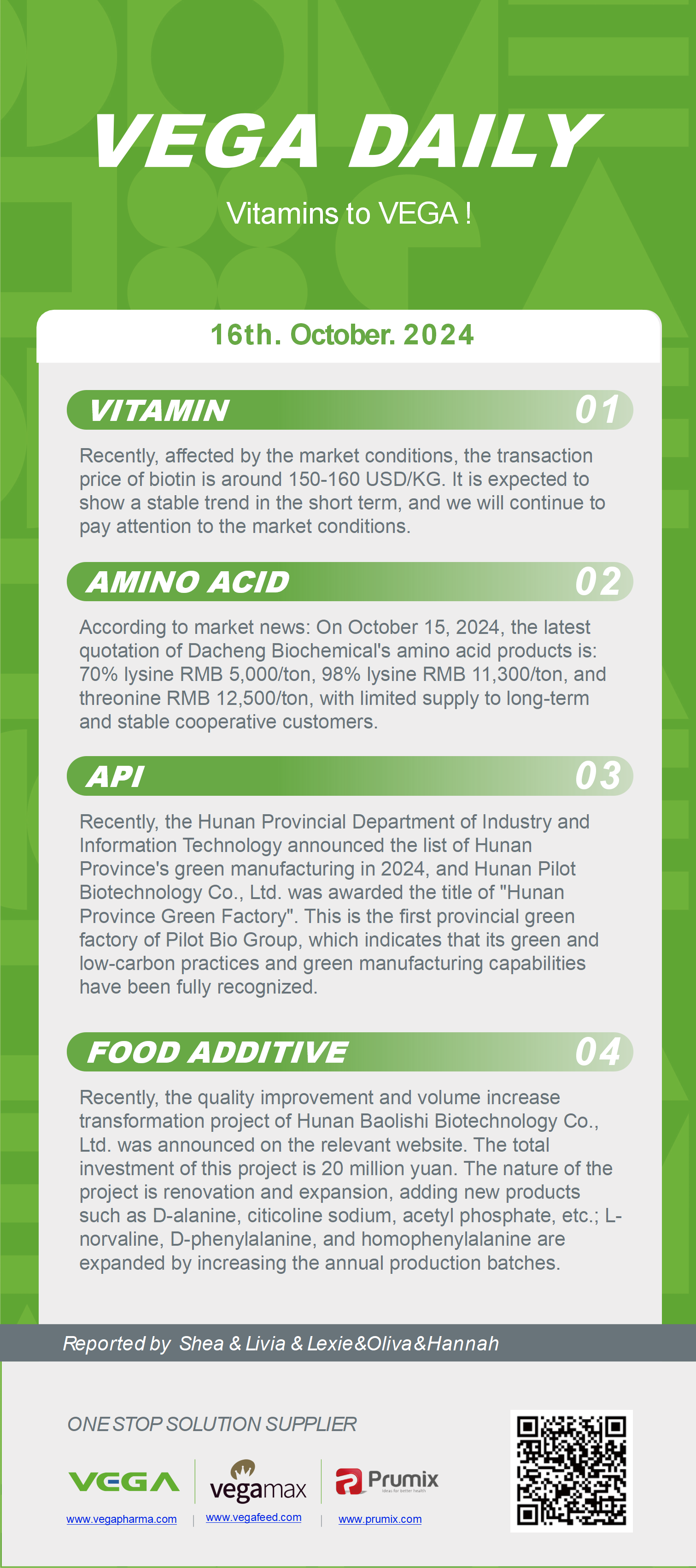 Vega Daily Dated on Oct 16th 2024 Vitamin Amino Acid APl Food Additives.png